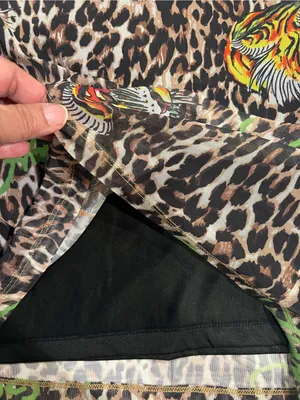 Ed Hardy mini dress with leopard print covered in green logo lettering thumbnail 6