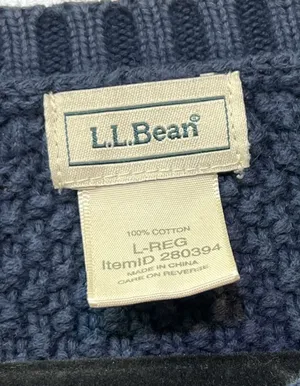 LL Bean Womens L Navy Blue Cable Knit Sweater Button Accent thumbnail 3
