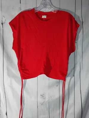 Aritzia’s Wilfred Red Ruched Drawstring Crop Casual Athleisure Minimalist Tee thumbnail 1