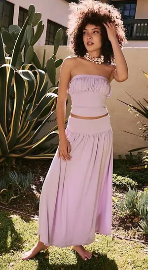 Free People Beach Serenity Midi Maxi Skirt Lilac Lavender Purple Size Medium thumbnail 1