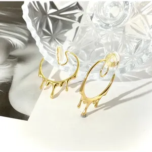 14K Gold Plated C Shape Drip Hoop Clip On Earrings Statement Jewelry thumbnail 2