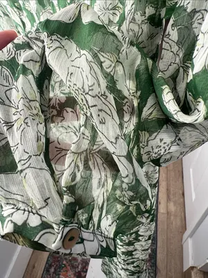 NWT Mango MNG Floral Sheer Green White Romantic Twist Front Midi Dress XS $129 thumbnail 8