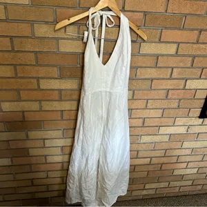 RTR Saunders Collective White Halter Maxi Slit Dress Linen Blend Size 10 thumbnail 4