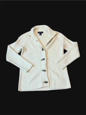 Jones New York Ivory Wool Angora Ribbed Toggle Cardigan Jacket Size S thumbnail 6