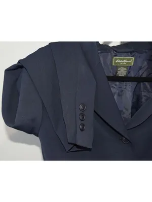 Eddie Bauer Womens Petite 14 Navy Blue 90s Vintage Blazer Career Office Jacket thumbnail 4