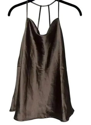 Pleione Elegant Brown Satin Halter Top Camisole Evening Party‎ Tank D14 thumbnail 1
