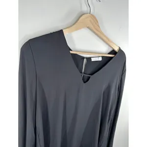 Lush‎ Black Long Sleeve Keyhole V-Neck Tie Detail Blouse Women's Size Large L thumbnail 4