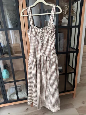 Anthropologie NWT Gingham midi dress Avec Les Filles Ruched Sleeveless Square Neck drop waist thumbnail 2