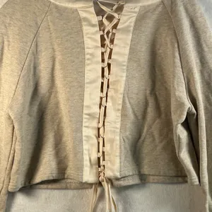 Endless Rose Beige Ribbed Bell Sleeve Lace‎ Up Front Cropped Sweatshirt Top M thumbnail 7