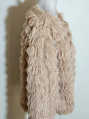 Beige Faux Fur Shaggy Boho Jacket Size Medium thumbnail 3