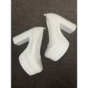 Women’s White Chunky Block High Heels Shoes Platform Shoes Pumps 8.5 thumbnail 5