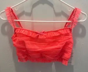 For Love & Lemons Women’s Ruffled Crop Top - Neon Coral thumbnail 1