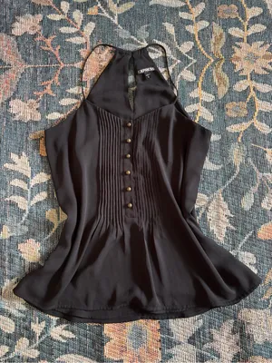 Express Black Halter Pintuck Button Front Camisole Size XS thumbnail 1