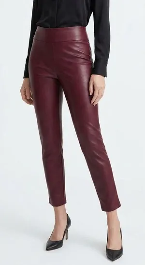Francesca’s Alya Burgundy Faux Leather Ankle Pants NWT Size Medium thumbnail 1