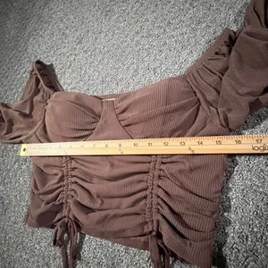 Madden NYC Crop Top Womens Large Brown Ruched Bustier Ribbed Long Sleeve‎ thumbnail 8
