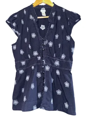 Anthropologie Odille Floral Cap Sleeve Top Women's 12 Feminine Cottage Pintuck thumbnail 1