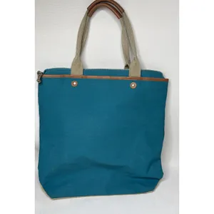 Fred Perry British Millerain Teal Blue Waxed Cotton Tote Leather Trim Zip Top thumbnail 4