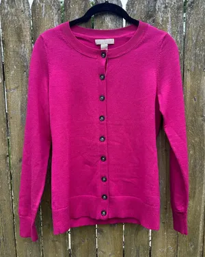 Banana Republic Merino Wool Blend Cranberry Crew Neck Button Cardigan Size Small thumbnail 1