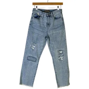 Point Sur J.Crew High-Rise Slim Boy Distressed Jeans Light Wash Size 26 Raw Hem thumbnail 2