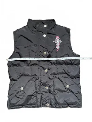Y2K Cowgirl Hardware Black Puffer Vest Medium Rhinestone Cross Western Goth thumbnail 2