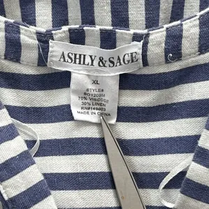 Ashly & Sage Striped Linen Blend Dress Women’s XL Belted Tiered Quiet Luxury thumbnail 3