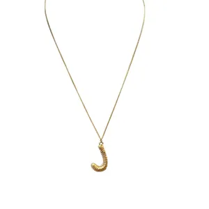 Gold-Plated J Pendant Necklace On Rope Chain 18 Inches Unisex thumbnail 4