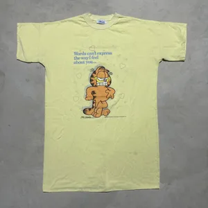 Vintage 70s Garfield Tshirt One Size Yellow Single Stitch Nightgown Double Sided thumbnail 1