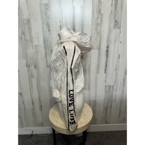 90 Degree by Reflex Hooded Windbreaker Jacket Womens L White Love Stripe Zip thumbnail 3