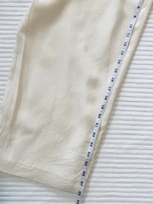 100% Silk High-Waist Wide Leg Lined Pants in Ivory with Mother of Pearl Buttons thumbnail 6