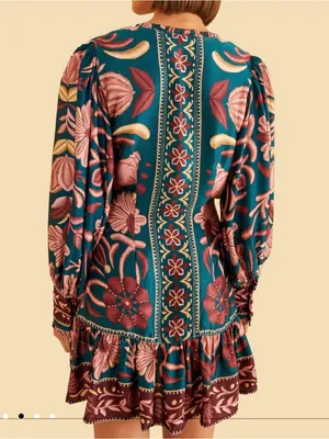 Farm Rio‎ Seashell Tapestry Teal Mini Dress NWT XXS Boho thumbnail 2