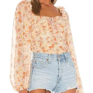Free People Mabel Printed Blouse NWT Size Medium Floral Long Sleeve thumbnail 1
