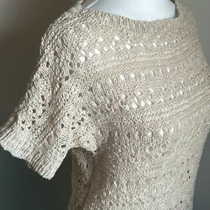 If It Were Me Vintage Cottagecore Open Knit Short Sleeve Boatneck Sweater thumbnail 3