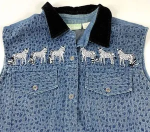 Vintage 100% Cotton Animal Print Denim Vest thumbnail 2