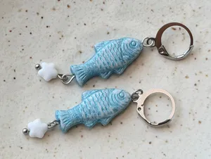 Handmade quality Czech glass beads fish boho fairy dangle earrings🐟🌿 thumbnail 1