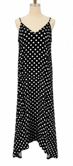 Polka Dot Spaghetti Strap Maxi Dress - Black & White thumbnail 1