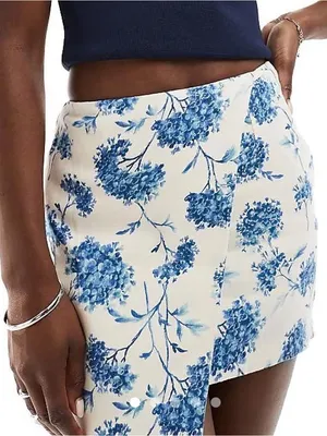 Abercrombie & Fitch Blue Floral Mini Skirt - White & Blue Print thumbnail 1