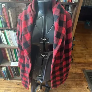 Anthro Field of Flowers red M buffalo plaid cardigan coat thumbnail 2