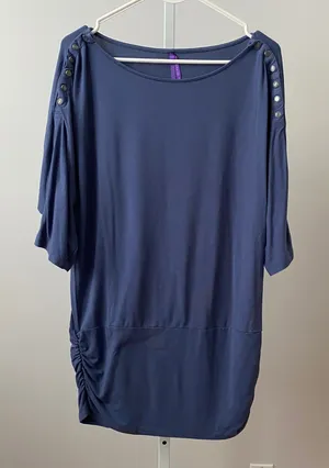 Seraphine‎ Maternity Boho 10 Blue Tunic Top Ruched Button Shoulder Dolman Sleeve thumbnail 1