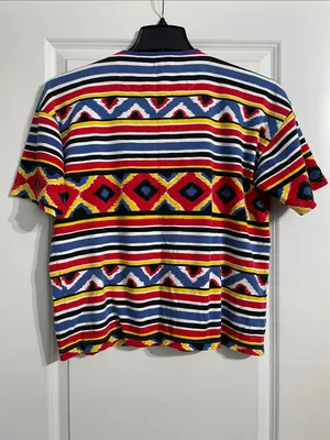 RARE Adrienne Vittadini Sport T-shirt Vibrant Multi Geometric Striped Aztec L thumbnail 2