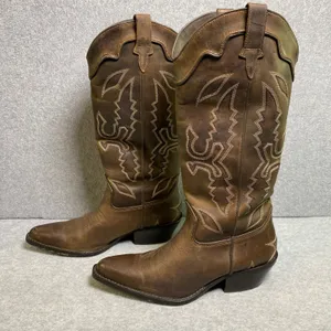 Zara Western Cowboy Boots Women's Size‎ 36 Brown Embroidered Leather Tall EUC thumbnail 4