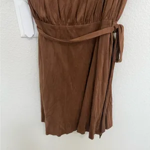 Miss Me Faux-Suede Wrap Dress Flutter Sleeves Mocha Brown Size Medium M NEW thumbnail 9