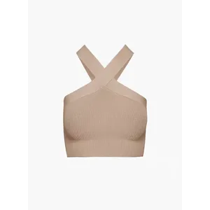 Aritzia Babaton Sculpt Beige Ribbed Knit Criss Cross Sleeveless Crop Tank Top XS thumbnail 9