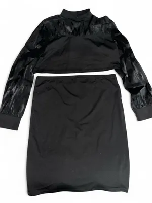 SheIn Maternity Black Cropped Sheer-Sleeve Mock Neck Top & Pencil Skirt 2 Piece Set thumbnail 1