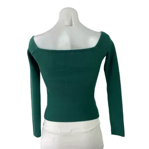 Abercrombie & Fitch Green Rib Knit Boat Neck Long Sleeve Crop Sweater Top Sz XS thumbnail 3