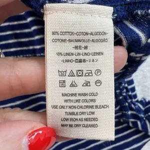 We The Free People S Small Hong Kong Henley Top Navy Striped Raw Hem Boho Beachy thumbnail 8