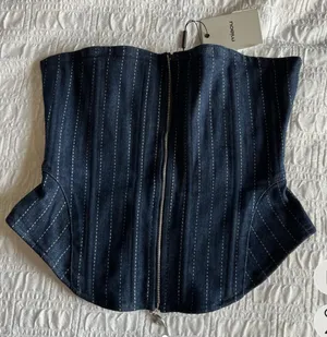 Revolve New with tags - MIAOU Riley Denim Pinstripe Zip Front Strapless Grunge Corset Top Small thumbnail 1