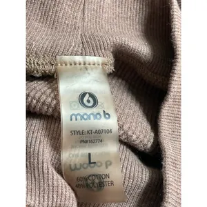 Mono B Brown Long Sleeve Mock Neck Waffle Knit Thermal Cropped Sweatshirt Top L thumbnail 5