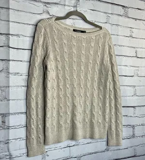Lauren Ralph Lauren Black Label Cable Knit Cream Sweater Preppy Fall M Vintage thumbnail 2