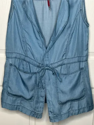 Sanctuary Sleeveless Chambray Utility Vest Light Blue Sz L Lyocell thumbnail 3