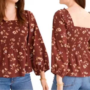 NWT!! Madewell Lucie Smocked Floral Peplum Top thumbnail 2